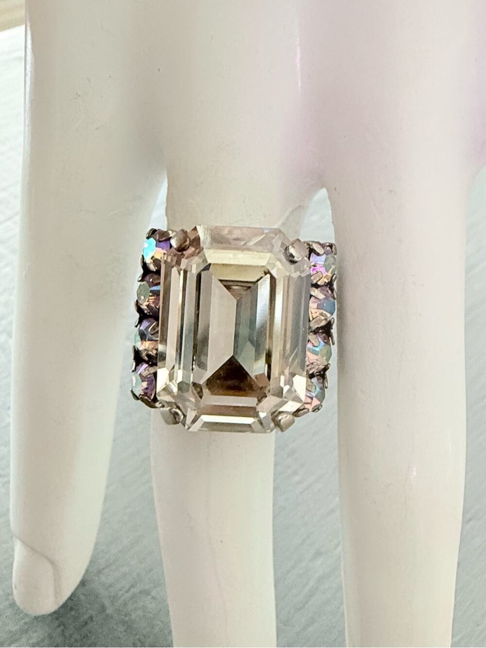 Sorrelli Clear Emerald-Cut Crystal Ring Aurora Accents 7 Adjustable